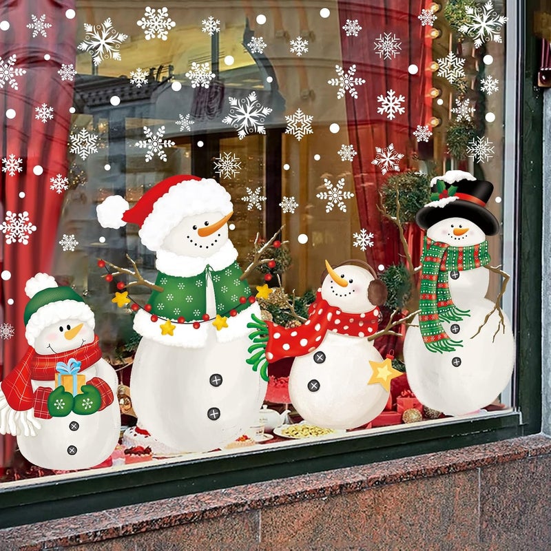 Pseutio 128 PCS Large Christmas Window Clings Snowman Snowflake Stcikers for Christmas Window Decorations - Image 4